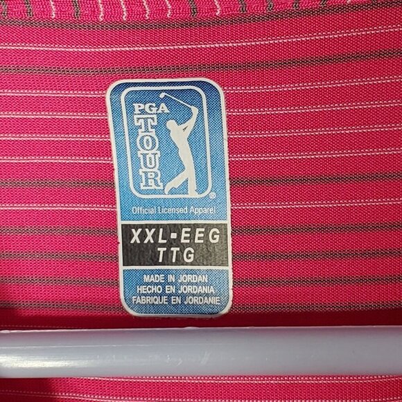 PGA Tour Mens XXL Pink Striped Short Sleeve Polo Shirt 100% Polyester - Picture 5 of 6